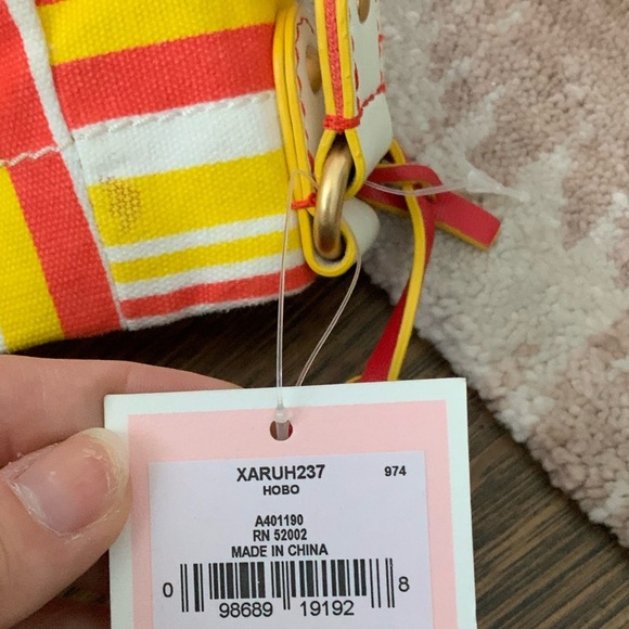 JUICY COUTURE Striped Yellow Orange Hobo Cotton Fabric Shoulder Bag BRAND NEW - Picture 8 of 16